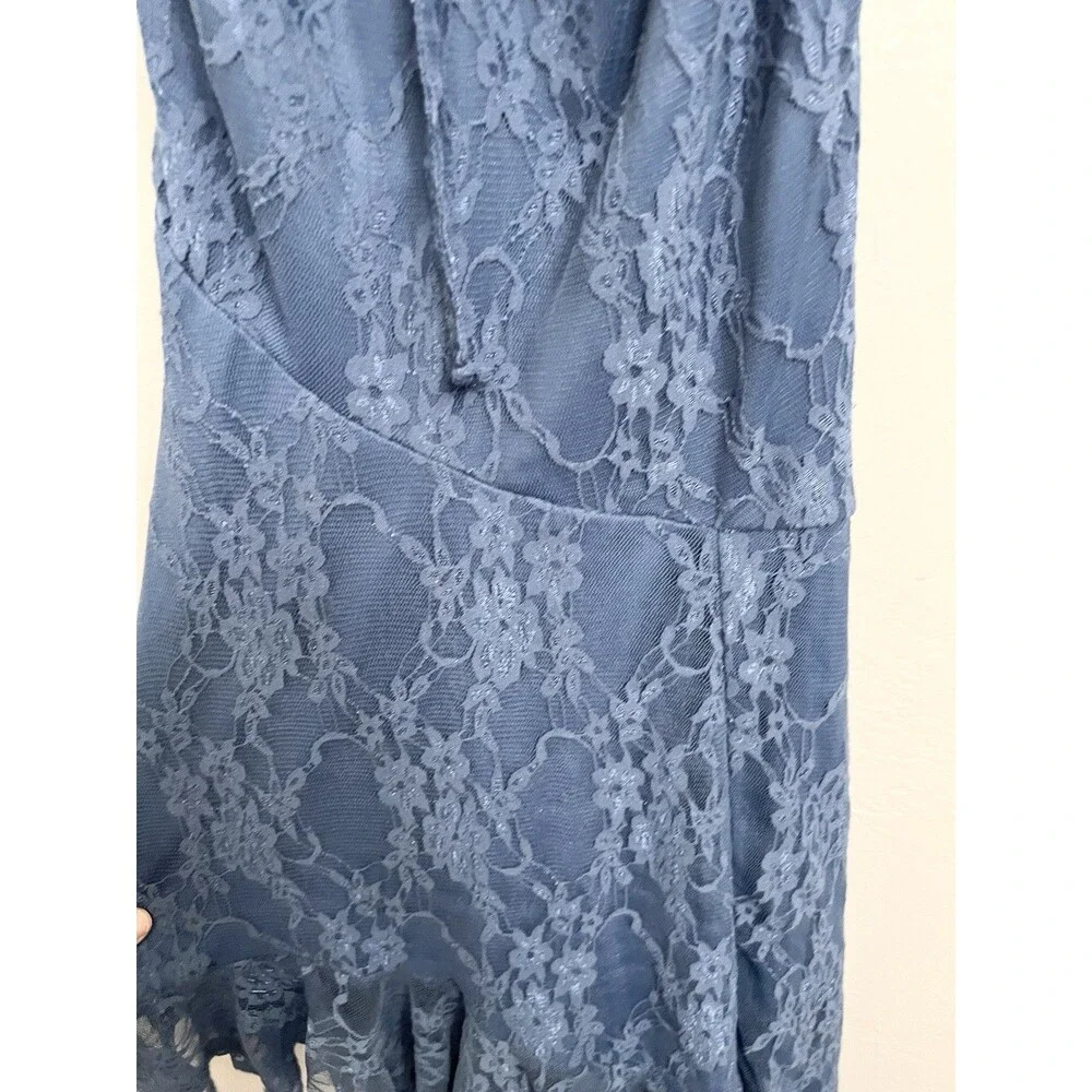 Vintage Y2K Thirty Thirty Dress S Blue Lace Fairycore Hi Low Ruffle Maxi Mesh